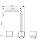 Technical drawing of Brushed Nickel Two Handle Widespread Bathroom Sink Faucet, Solid Brass Construction, 8 Inch Center