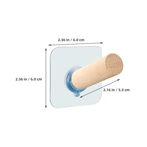 Close-up of a single 6 Piece Extra Long Wooden Wall Hook Self Adhesive Coat Rack For Doors showing dimensions and design details.