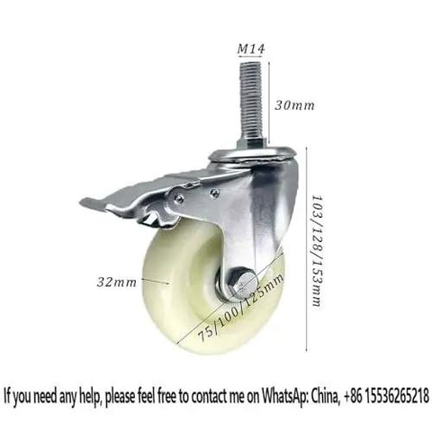 Heavy Duty M14 Swivel Casters With Slam Lock Brakes Pack Of 4 Built Like A Tank 4 Inch Nylon Wheels side view with measurements