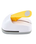 Side view of 2 Inch Oval Lever Paper Punch for crafting, featuring a yellow spring lever and compact design for card making and decor.