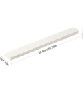 Dimensional view of white plastic bar measuring 26.4cm length, 3cm width, and 1cm height