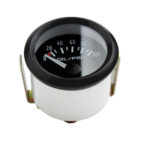 52mm automotive oil pressure gauge with white LED, black bezel, displays 0–100 psi