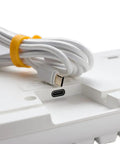Classic Tenkeyless Mechanical Keyboard In Crisp Pure White Featuring Hot Swappable Switches With Custom Rgb Lighting USB-C connection and white braided cable.