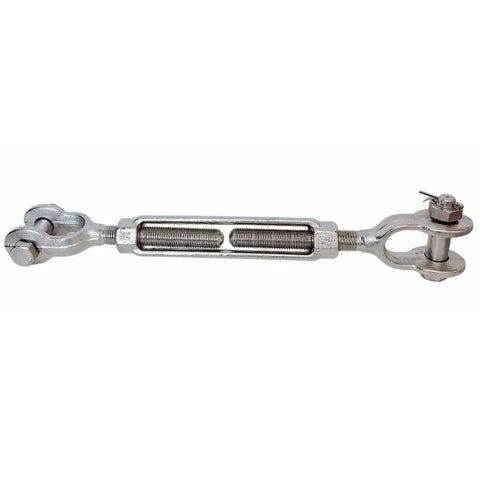 Rock Solid Stainless Steel 316 Jaw Jaw Turnbuckle Drop Forged One And Half By 12 Inches 17000 Lbs Wll Non Magnetic heavy duty rigging hardware.
