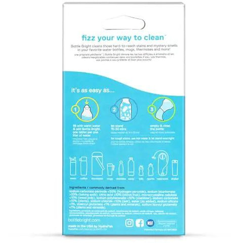 Back packaging of Cleaning Tablets For Stainless Steel Water Bottles And Tumblers Pack Of 12 showing instructions.