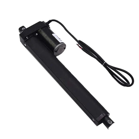 Long Stroke Electric Linear Actuator 650mm 24V DC Heavy Duty 3500N 770LBS Load shown with wiring, black casing