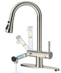 Premium Brushed Nickel Pull Down Kitchen Faucet With Built In Water Filter And Activated Carbon Ultrafiltration Spray Head close-up view
