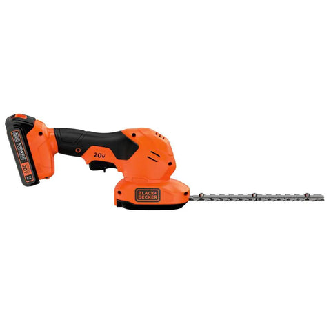 Lightweight Cordless Hedge Shear Kit with Three Eighth Inch Cut, 20V Max PowerConnect, side view with 8-inch blade attached.
