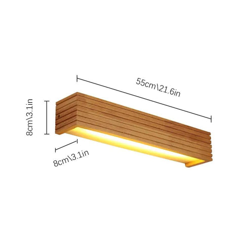 Hardwired Wood Led Wall Sconce,Modern Minimalist Rectangle Vanity Light,Updown 6000k for Living Room Bedroom Hallway (55cm) in wood finish.