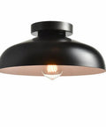 12 Inch Industrial Ceiling Light Fixture Black Metal Barn Style Semi Flush Mount with Vintage Look, Front View