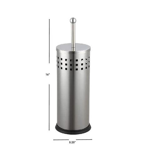 Slick Brushed Metal Toilet Plunger With Spill Proof Canister And Wall Mount Holder For Bathroom Corner Storage, 16 inch tall.