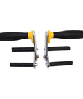 Heavy Duty Drywall Lifter And Gypsum Board Handler With Adjustable Rock Solid Grip, black grips, aluminum arms, versatile for transport.