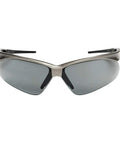 Heavy Duty Safety Glasses With Hard Coated Anti Scratch Polarized Lenses For Crisp Vision And Slip On Fit Ansi Z87 Certified Eye Protection That Handles The Daily Grind Pack Of 12 For Work Sites in smoke lens style front view.