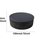 Emvanv Electric Rotating Display Turntable 360 Auto Spin Platform For Product Photos in black, 120mm diameter, 38mm height, USB powered.