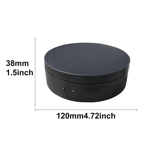 Emvanv Electric Rotating Display Turntable 360 Auto Spin Platform For Product Photos in black, 120mm diameter, 38mm height, USB powered.
