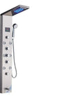 CUTPOIY Shower System LED Light Shower Panel Waterfall Rain Shower Faucet Set SPA Massage Jet Bath Shower Column Shower Mixer Tap Tower, Borstad Nickle 8009-A, brushed nickel panel with digital display.