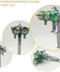 Pro Grade Double Nozzle Spray Gun Featuring 1.3MM Steel Tip And 40CM Wide Pattern For Slick Finishes Pressure Feed Pneumatic Paint Sprayer Rock Solid, detailed view showing dual nozzles.