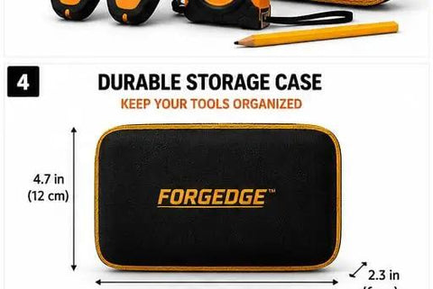 FORGEDGE Magnetic Stud Finder Set, 2-Pack with Level, Tape Measure, Carpenter Pencil & Storage Case, durable storage case for tools.