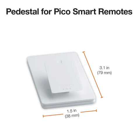 Smart Lighting Pedestal for Pico Remote With Weighted Non Slip Base, Angled Tabletop Stand in White, dimensions shown