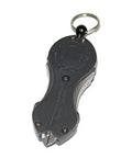 Boomerang Tool Co SNIP fishing line cutter, grey body, 36-inch retractable tether, stainless steel blades.