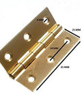 Premium Brass Plated Steel Butt Hinges For Doors Sheds And Gates Heavy Duty Two Point Five Inch Gold Cabinet Hardware with dimensions shown