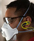 Person wearing Safety Glasses With Built In Readers Plus 2.0 Diopter For Reading And Eye Protection ANSI Z87 Clear Lens Gray Frame