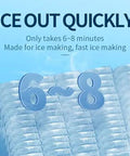 Countertop Ice Maker With Slick Remote Control And Hassle Free Self Cleaning Yields Fast Spherical Cubes In A Snap shows ice making time of 6-8 minutes.