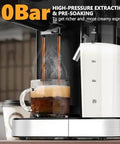 Barista-Grade 3-In-1 20 Bar Espresso Machine For Home Use With Dual Boiler And Automatic Milk Frother, brewing espresso into a mug
