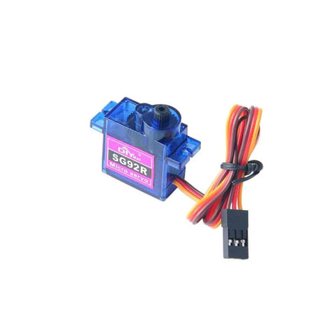 SG92R 9g micro servo motor in blue transparent housing with 3-pin connector
