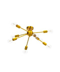 Gold Sputnik Ceiling Light Fixture Eight Arm Brass Chandelier Style Semi Flush Mount Mid Century Modern Lighting For Living Room Dining Room Kitchen Hallway Easy Install Pre Wired Arms, gold finish, bulbs visible