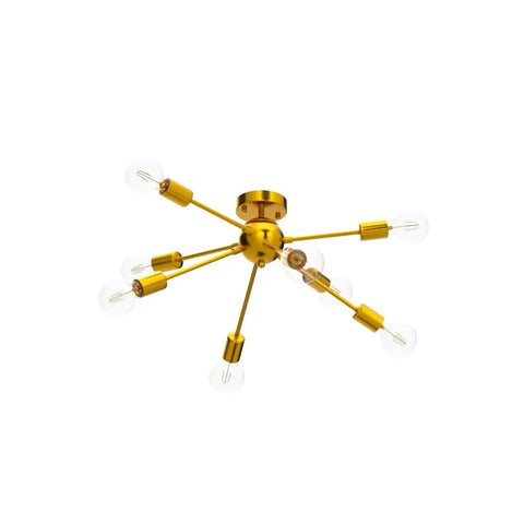Gold Sputnik Ceiling Light Fixture Eight Arm Brass Chandelier Style Semi Flush Mount Mid Century Modern Lighting For Living Room Dining Room Kitchen Hallway Easy Install Pre Wired Arms, gold finish, bulbs visible