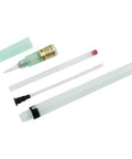 Disassembled 5 Piece Empty Flux Pen Set With Soft Brush Tip For PCB Soldering, showing refillable components and see-through body.