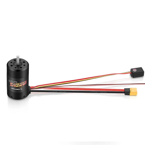 Black QUICRUN Fusion 8IGHT SE 1800KV 4S 1/8 Scale Crawler ESC With FOC, showing motor with attached wires and connectors.