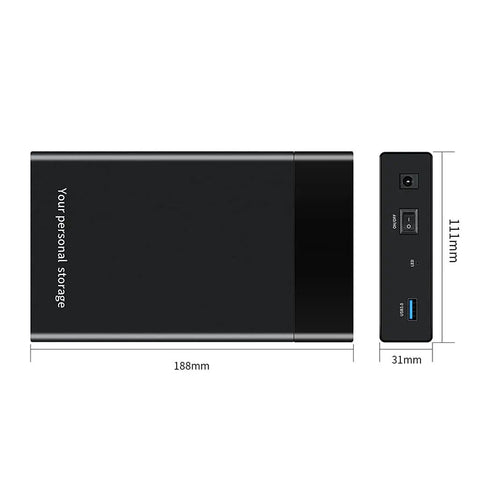 Hella Fast Sata Iii To Usb 3.0 External Hard Drive Enclosure For Three Point Five And Two Point Five Inch Drives With Uasp Support and No Sweat Plug And Play Setup, side view showcasing dimensions.