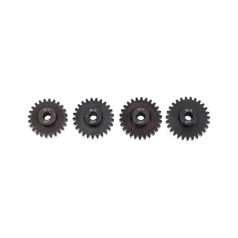 4 Pack Steel M1 5mm Shaft Pinion Gears Set 24T 25T 26T 27T For 1 Eighth Scale RC Cars Beefy Heavy Duty Pinion Gears For Brushed