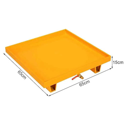 Heavy Duty Spill Containment Platform With Drain Outlet For Metal Steel Tray Safe Fluid Storage Chemical Spill Control And Industrial Use Polyethylene Tray That Is Reusable Anti Aging Fade Resistant Vibrant Colors Long Lasting Visibility Ideal For, 65cm square, 15cm deep, yellow with drain.