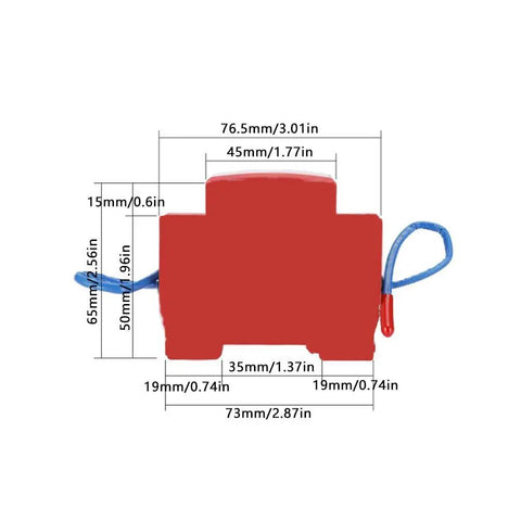 Dead Simple Automatic Fire Extinguisher With Dual Nozzles And Heat Aerosol Suppression Kicks In At 170 Degrees C Din Rail Mounts Snugly Inside Electrical Cabinets EV Charging Stations 20 Gram Pack dimensions diagram with red canister and blue pull tab