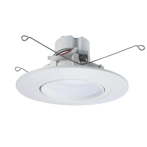 Integrated LED Retrofit Recessed Gimbal Light That Fits 5 And 6 Inch Cans With Selectable CCT 2700K To 5000K 600 Lumens White Finish