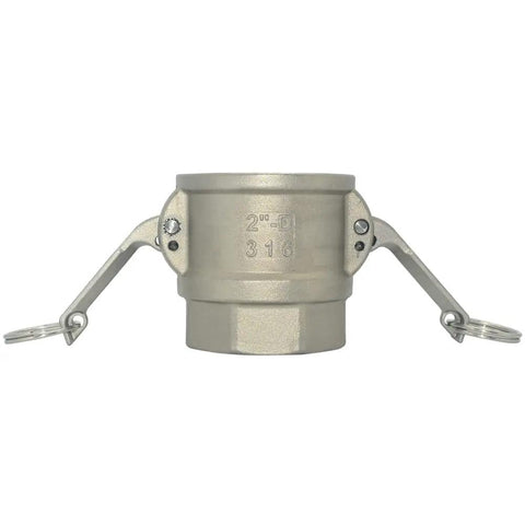 2 Inch Type D Trash Pump Adapter Female Camlock For Cam And Groove Hose Fittings Stainless Steel 316 Heavy Duty Suction Connection For Vacuum Trucks And Water Transfer, front view