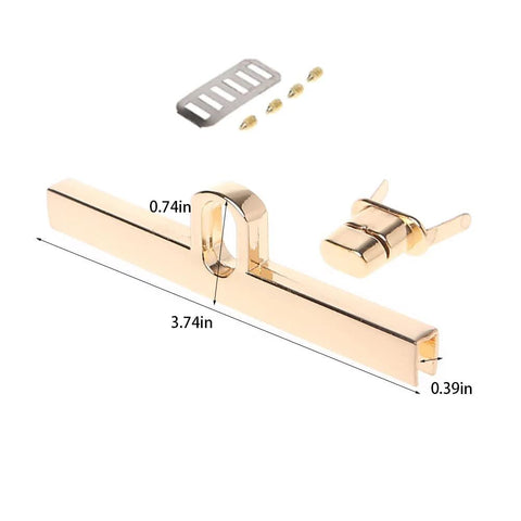 Gold metal turn-lock purse clasp hardware set with washers and screws; 6 sets for handbag making