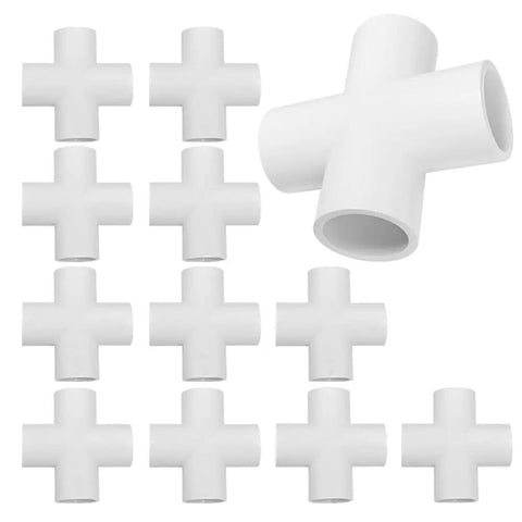Six pack of Four Way Flush Cross PVC Fitting For Home DIY Projects And Garden Three Quarter Inch Schedule 40 Connector White PVC