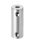 Front view of aluminum rigid shaft coupling, 1/8 in bore, with two set-screw holes.