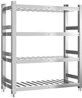 Heavy Duty Stainless Steel Four Tier Storage Shelves With Brushed Commercial Grade Finish Built Like A Tank For Kitchen Pantries Garages And Warehouses Top Shelf Workspace Organizer Rack, side view.