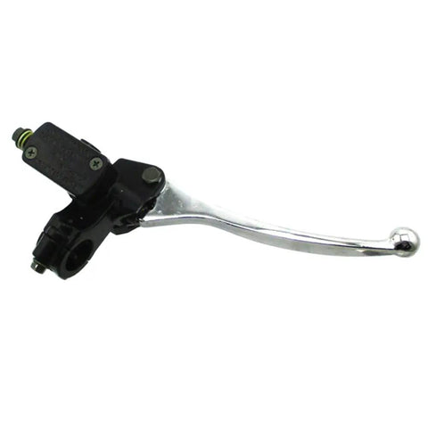 Black 8mm Banjo Front Right Hydraulic Brake Master Cylinder for Pit Dirt Bike and ATV Taotao DB14, silver lever.