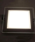 Ultra Thin Square Recessed LED Downlight Kit - Commercial Embedded Spotlight with Glass Panel Trim for Home Hallway & Living Room Lighting, Energy Efficient Ceiling Lights, front view with clear glass panel.