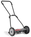 18 Inch 5 Blade Push Reel Lawn Mower With Adjustable Cutting Height 0.5 To 2.75 Inches, ball bearing blades, 10 inch wheels, grey