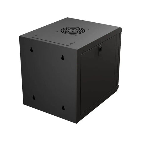 6U 10 Inch Network Server Cabinet With Perforated Door In Black, Wall Mountable IT Rack, 15.75 Inch Deep, angled top view