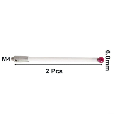 2-pack ceramic-stem touch probe styluses with M4 thread, 6mm ball tips, 100mm long