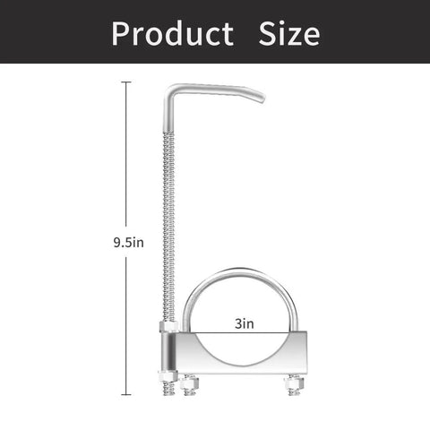 Universal Exhaust Clamp With Hanger Set For 3 Inch Exhaust Pipe showing 9.5 inch length measurement.
