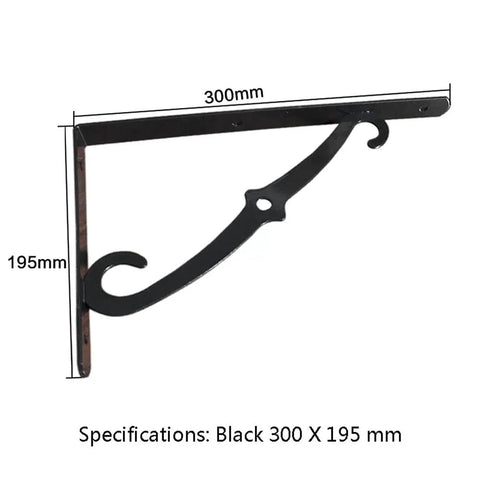 Rock Solid Wrought Iron Shelf Brackets Heavy Duty Corner Triangle Supports For Indoor Bookshelves Kitchen Cabinets Wall Mounted Display And Storage Rack Systems, black 300x195 mm design.